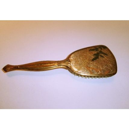 Antique Gold Hairbrush With Sparkling Leaf Design