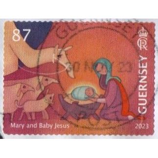 Guernsey 2023. 87p Value. Christmas, Mary & Baby Jesus. SA/DC Fine Used On Piece