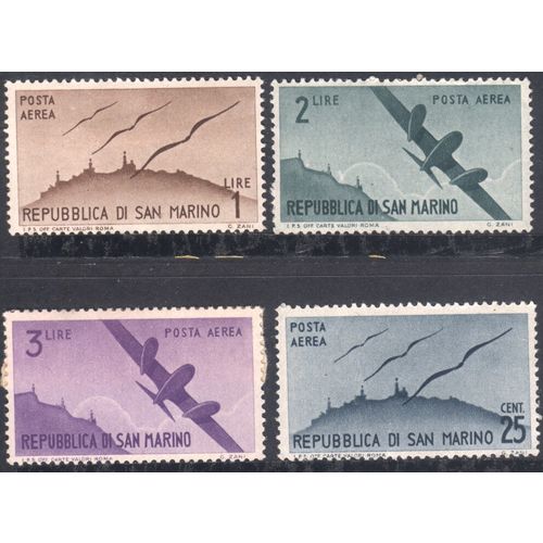 San Marino 1946 (Air) - SG327/8/9/25 - Wings Over Mt. Titano & Airplane - MH