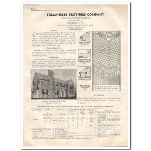 FOLLANSBEE BROTHERS COMPANY 1933 Forge Terne Plate vintage catalog