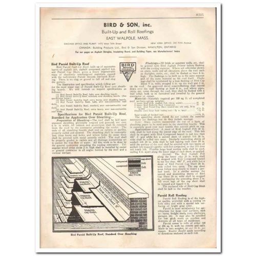BIRD SON INC 1933 asphalt Paroid built-up roll roofing vintage catalog