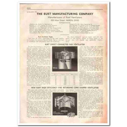 BURT MFG COMPANY 1933 roof damper fan ventilators vintage catalog