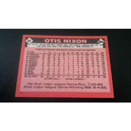 1986 Topps Traded Card # 080T Otis Nixon Excellent (5) Cleveland Indians