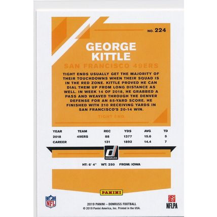 2019 Donruss Football Base 224 George Kittle San Francisco 49ers