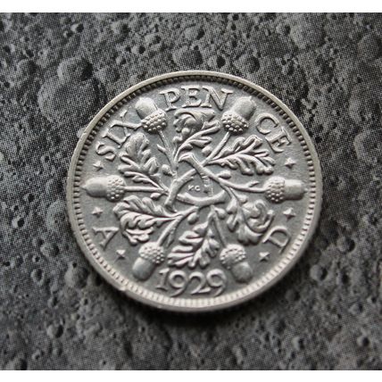 1929 George V Silver Sixpence 6d British English .500 silver superb coin BQ