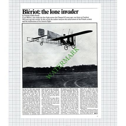 Louis Bleriot French Aviator - 1972 Article