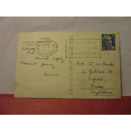 L'AVENUE DES CHAMPS-ELYSEES, PARIS, FRANCE used vintage postcard 1949 pm =