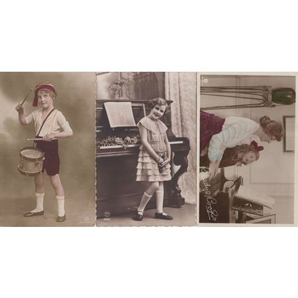 French Piano Drummer Musician 3x Old Postcard War Ship Message s