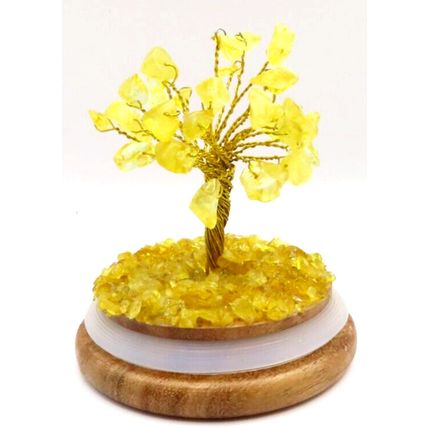 Citrine Gem Tree Ornament Under a Glass Dome Wooden Base 11 CM Gift