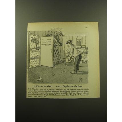 1959 Bigelow Carpets Ad - A title on the door - Golf Shop Sandy McPar
