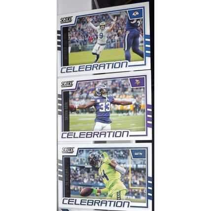 2022 Panini Score CELEBRATION x 3 lot (Stafford, Cook, Metcalf)