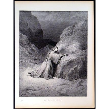 MARY MAGDALENE REPENTANT 1885 Gustave Doré - Pannemaker ANTIQUE ENGRAVING