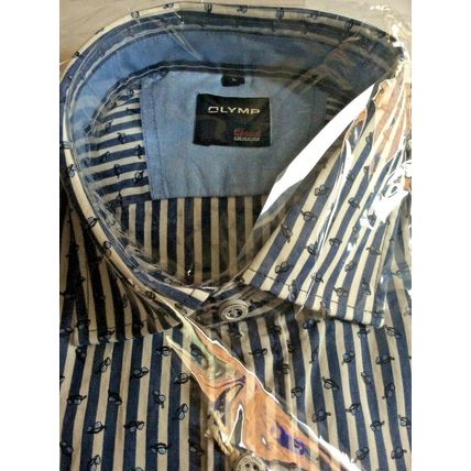Olymp Casual 100% Cotton Men's Blue / White Striped L/S Shirt 43 / 44 cm (XL)