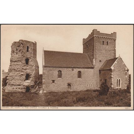 Church & Pharos, St Mary in the Castle, Dover, Kent, c1930 - Photochrom Postcard