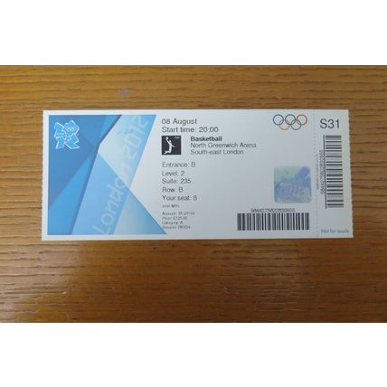2012 LONDON OLYMPICS ORIGINAL £125 TICKET FOR BASKETBALL + SPECTATOR GUIDE