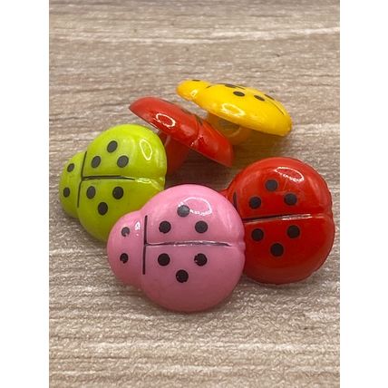14mm Acrylic LadyBird Mixed Colours Shank Buttons Sewing Knitting Crafts