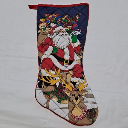 Vintage QUILTED CHRISTMAS STOCKING 16" Bag Gift Santa Gifts Toys Reindeer