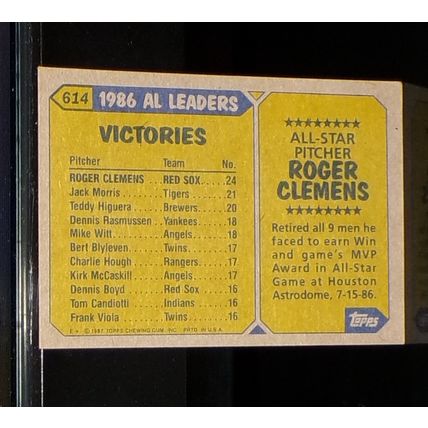 TOPPS 1987 ROGER CLEMEN AMERICAN LEAGUE ALL-STAR BASEBALL CARD #614