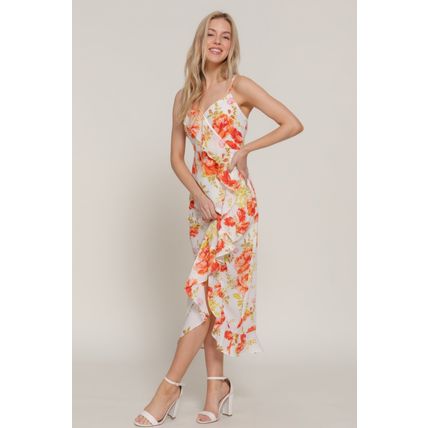 Women's Floral Print Ruffle Slip Midi Dress