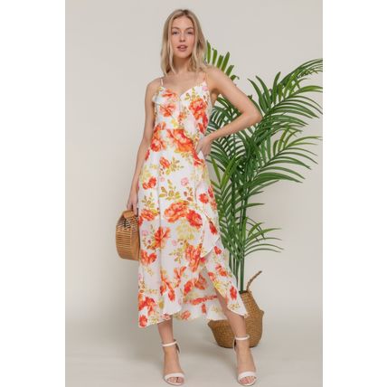 Women's Floral Print Ruffle Slip Midi Dress
