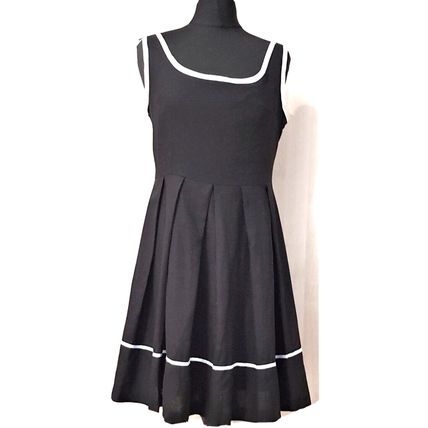 Black Linen Mix Contrast Edging Fit and Flare Dress Petite 10 - 12 UK