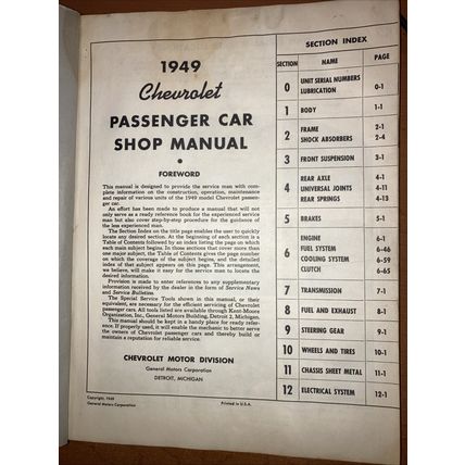 ORIGINAL 1949 CHEVROLET PASSENGER CAR SHOP MANUAL SERVICE REPAIR Special Edition