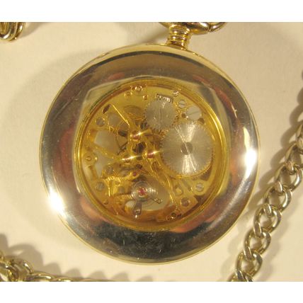 Vintage Germany Watch = Garde Ruhla = Skeleton Pocket Watch Gold Tone 1970's