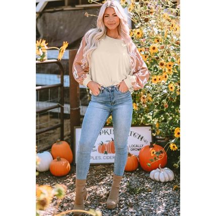 Apricot Western Print Patch Long Sleeve Top