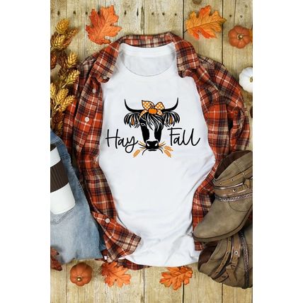 White Hay Fall Cow Head Graphic Tee