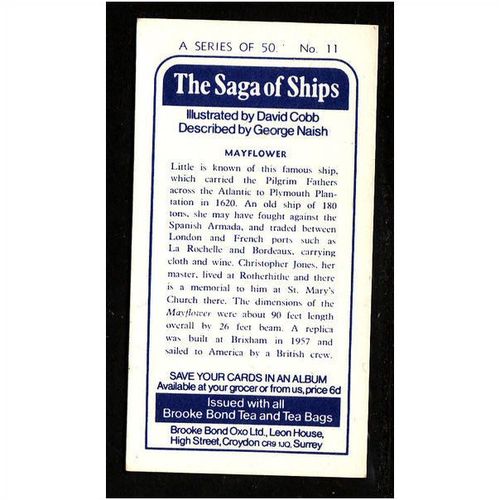 Brooke Bond Tea Card, The Saga of Ships,Mayflower. No.11