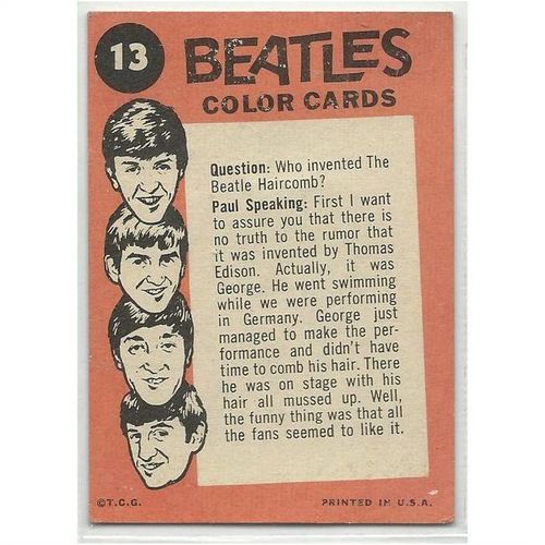 BEATLES ' ORANGE back ' card # 13 ( 1964 )
