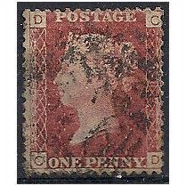 1858 SG43 1d Red Plate 103 Good/Fine Used Check Letters "CD".