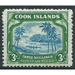 Cook Islands 1945 SG145 3/- Greenish Blue & Green Mounted Mint ... .