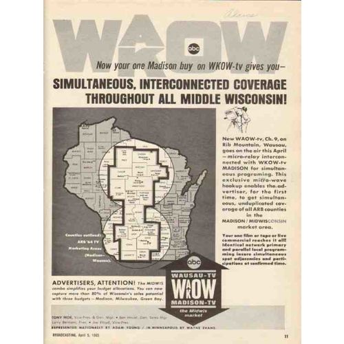 wkow tv 1965 madison wi simultaneous waow wausau midwis vintage ad