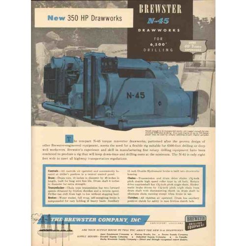 brewster company inc 1953 new 350hp drawworks oil drilling vintage ad