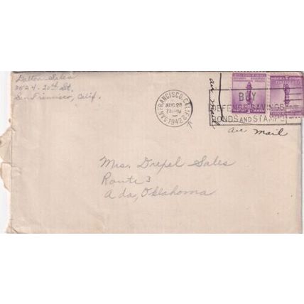 United States 1942 San Francisco CAL-Ada OKLA Cover San Francisco cancel typed