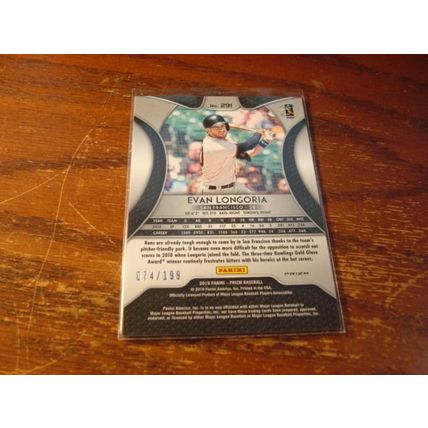 2019 Panini Prizm, Green Disco Prizm, #'d 74/199, EVAN LONGORIA, Giants #291