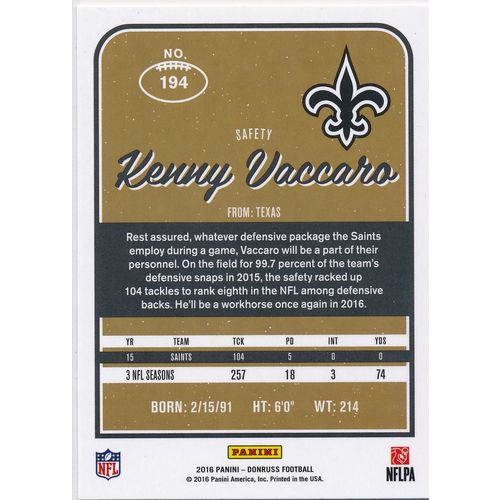 2016 Donruss Football 194 Kenny Vaccaro New Orleans Saints
