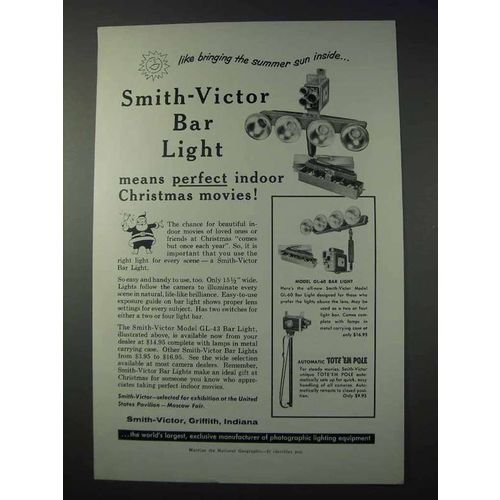 1959 Smith-Victor Model GL-43 Bar Light Ad - Movies