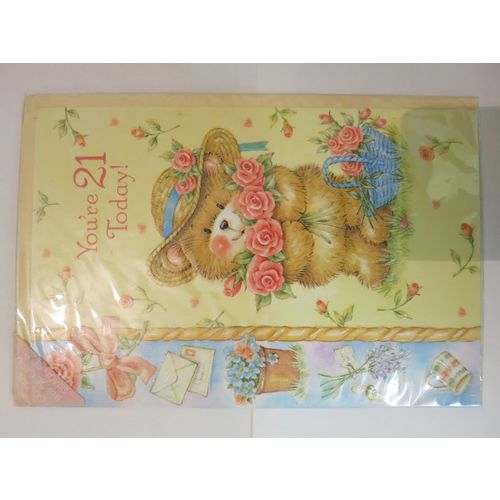 Flowers Roses Teddy Bear You're 21 Today Birthday Standard Card A4 Portrait