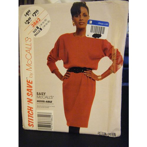 McCall's Stitch'n Save 3862 Misses Dress & Belt Pattern - Size 14/16/18