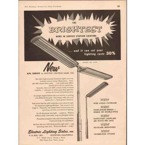 ELECTRIC LIGHTING SALES INC 1957 Brightest service station vintage ad