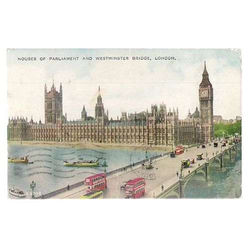 HOUSES OF PARLIAMENT and WESTMINSTER BRIDGE, LONDON used postcard 1956 pm =