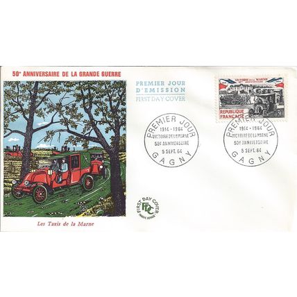 France Mi 1489 FDC: 50th Anniv. of the Battles on the Marne (Gagny postmark).