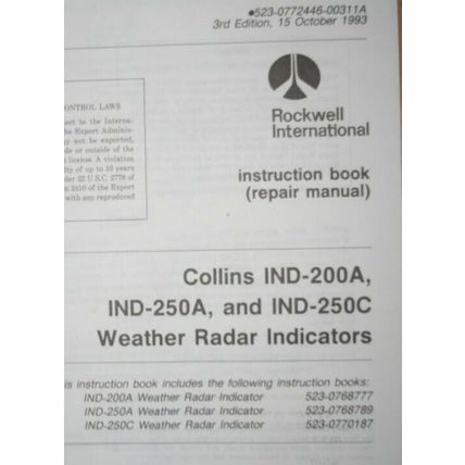 Rockwell Collins IND-200A/250A/250C Radar Indicator Instruction/Repair manual