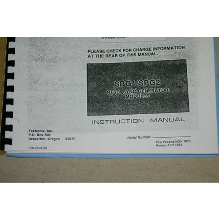 TEK SPG1/SPG2 NTSC Sync Generatoar Modules Instruction Manual