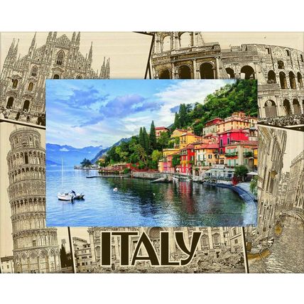 Italy Collage Laser Engraved Wood Picture Frame Landscape (4 x 6)
