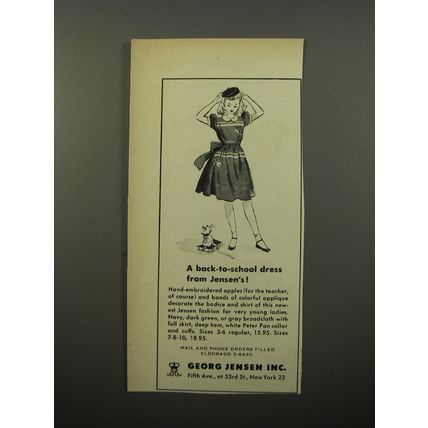 1950 Georg Jensen Dress Ad - A Back-to-school dress from Jensen's