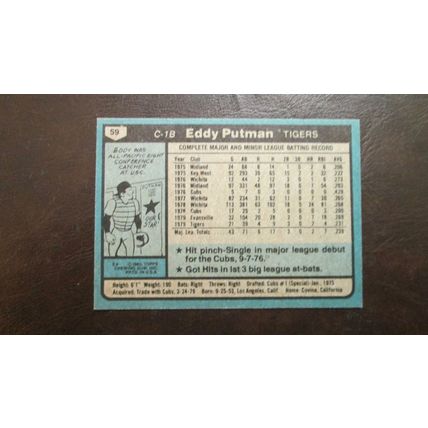 1980 Topps Eddy Putman Detroit Tigers Card #59
