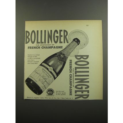1952 Bollinger Champagne Ad - Bollinger the aristocrat of French champage